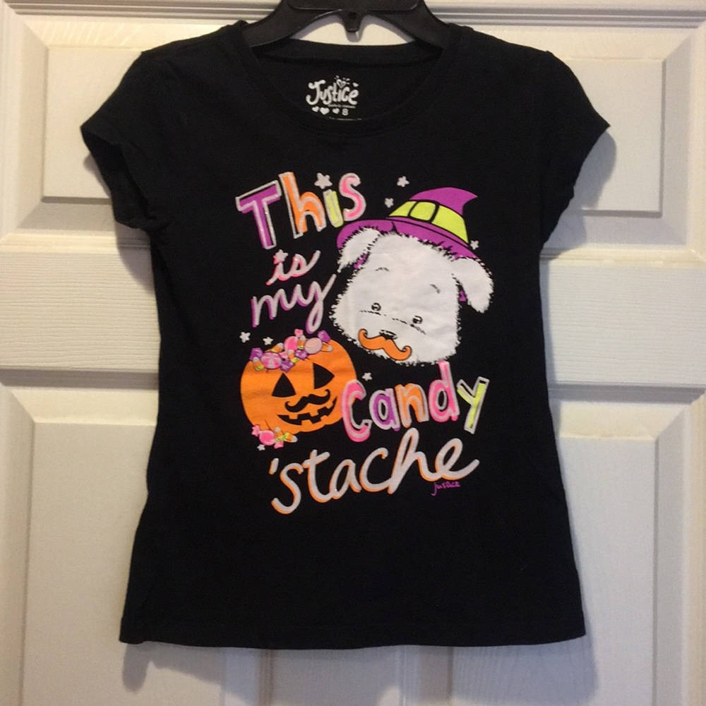 Very cute Justice Halloween shirt.  Size 8